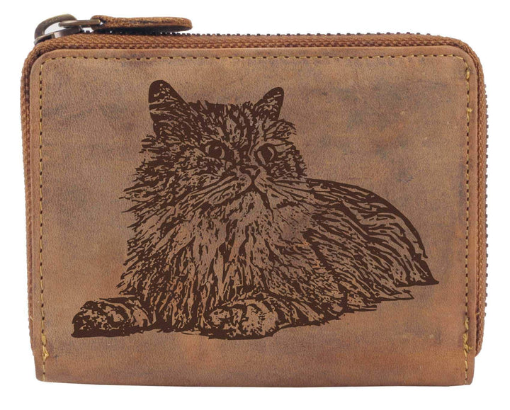 Greenburry Portemonnaie Damen Geldbörse Braun mit Perser Katze Motiv 13x10x3cm, Perser Katze
