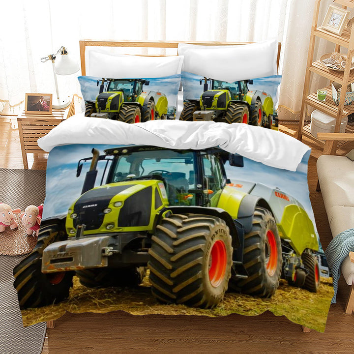 PQCXXA Traktor kinderbettwäsche 140x200cm,3-teilig Grün Traktor Bettwäsche-Set mit Reissverschluss u
