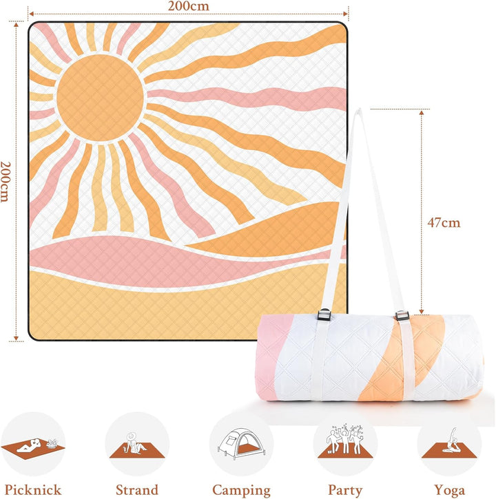 TXBOBECO Picknickdecke 200x200cm XXL, Stranddecke Wasserdicht Sandfrei, Outdoor Camping Decke mit Tr