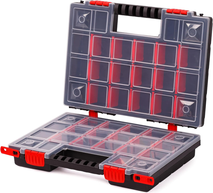 Mivos Doppelseitig Sortimentskasten 344 x 249 x 100 mm - 2 seitig Sortimentsbox für Zubehör und Klei