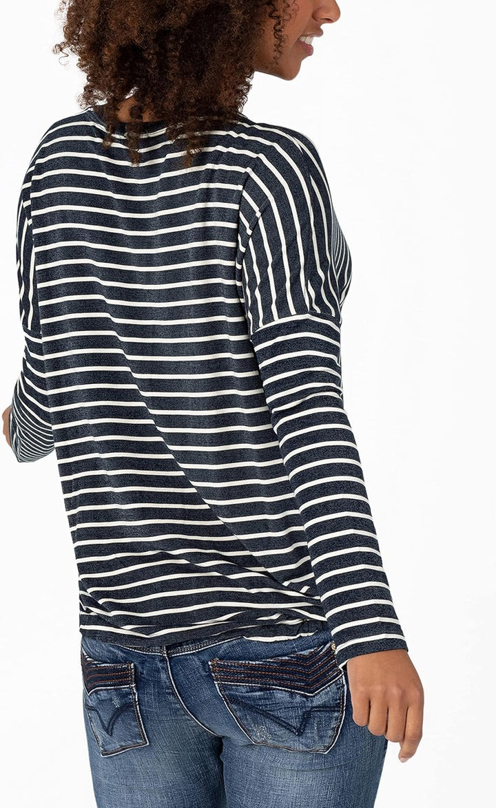 Timezone Damen Striped Sporty Longleeve T-Shirt S Blue Grey Stripe, S Blue Grey Stripe