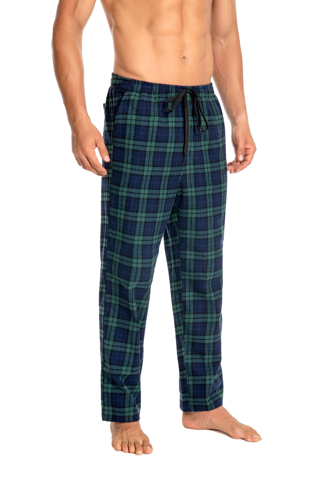 Schlafanzughose Herren 100% Baumwolle Flannel Pyjamahose Kariert Loungehose mit Taschen Nachtwäsche
