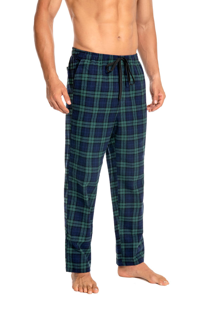 Schlafanzughose Herren 100% Baumwolle Flannel Pyjamahose Kariert Loungehose mit Taschen Nachtwäsche