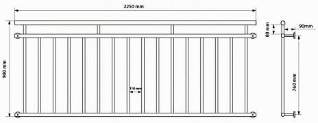 ECD Germany Französischer Balkon 90 x 225 cm mit 16 Füllstäben, Weiss matt &amp; rau, Stahl pulverbeschi