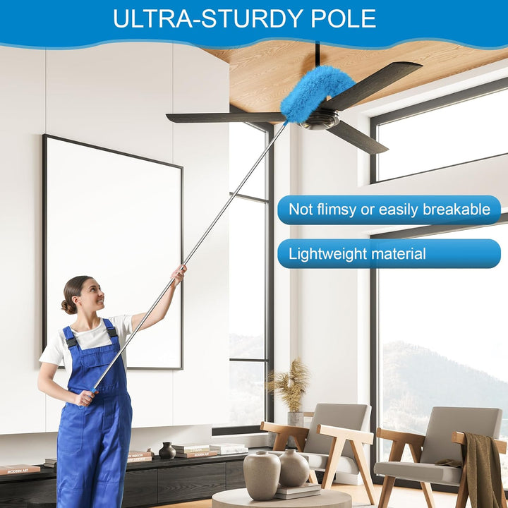 JEHONN Staubwedel Teleskop Waschbar, Staubwischer Mikrofaser Lang Ausziehbar Bis 254 cm, Spinnenwebe