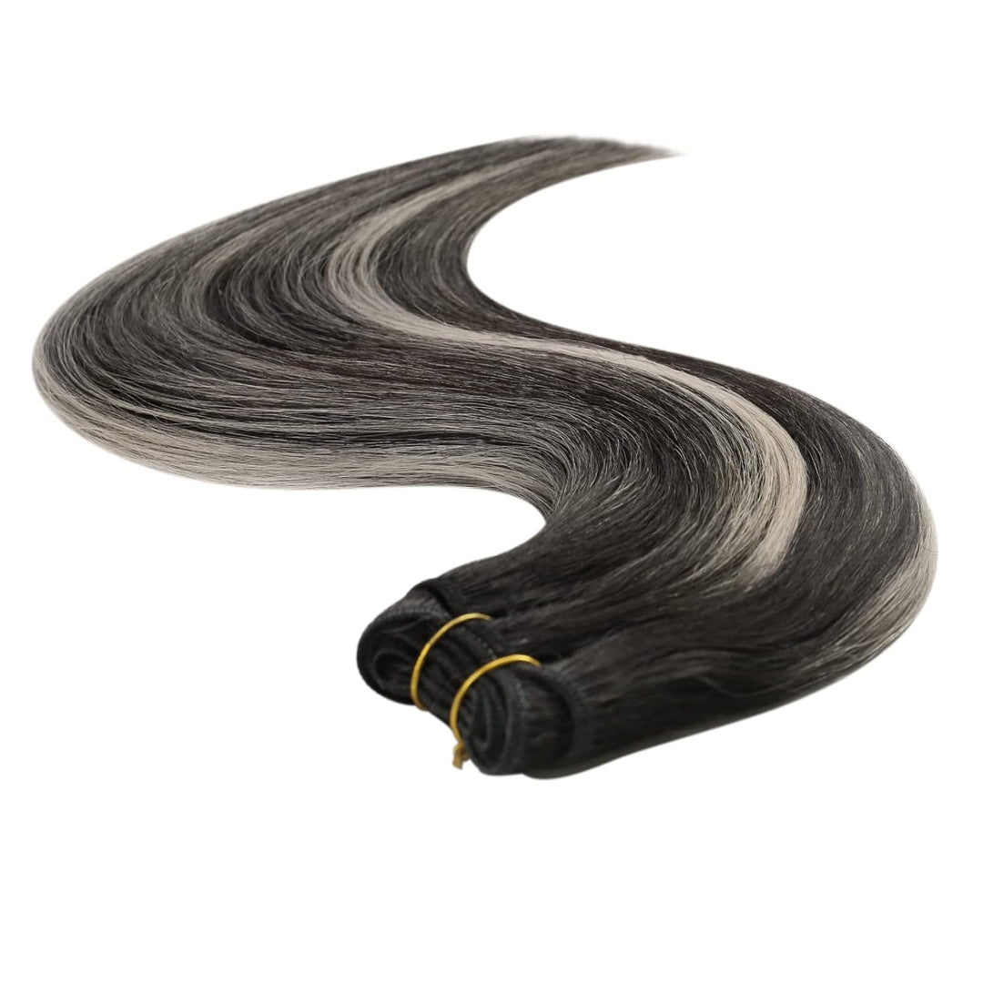 YoungSee Tressen Extensions Echthaar Silber Echthaar Tressen Schwarz Ombre Silber Haartressen Echtha