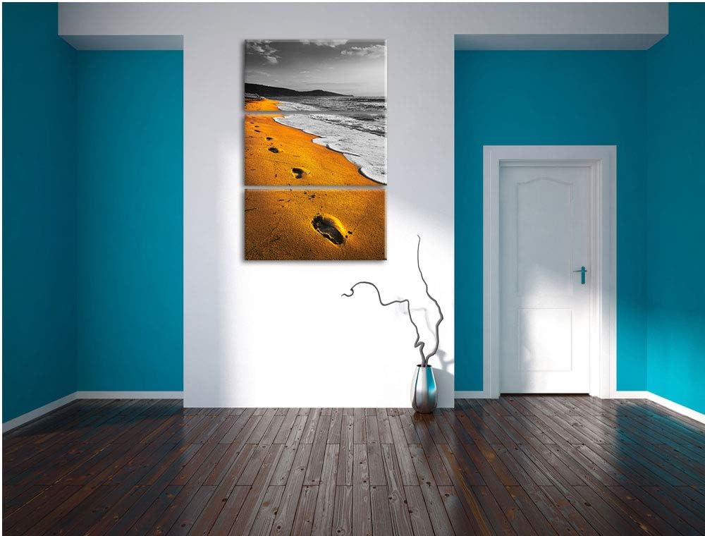 Spuren Im Sand am weiten Meer schwarz/weiss 3-Teiler Leinwandbild 120x80 Bild auf Leinwand, XXL ries