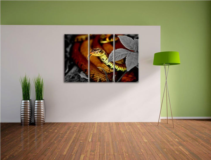 beeindruckende Kreuotter schwarz/weiss Deluxe 3-Teiler Leinwandbild 120x80 Bild auf Leinwand, XXL ri