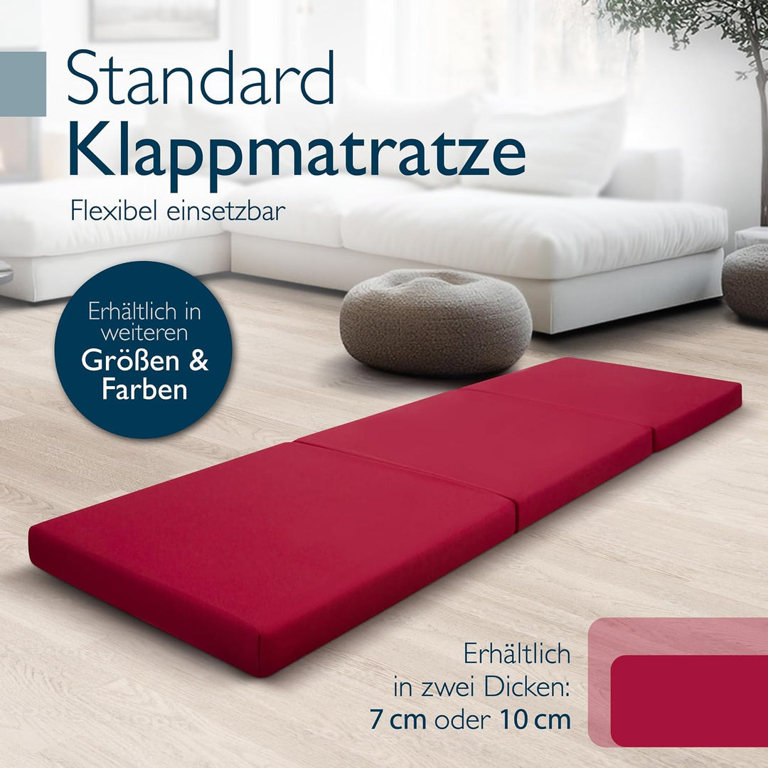 Beautissu Klappmatratze Gästebett klappbar Faltmatratze mit Tragegriff | 60x190cm Dunkelrot faltbare