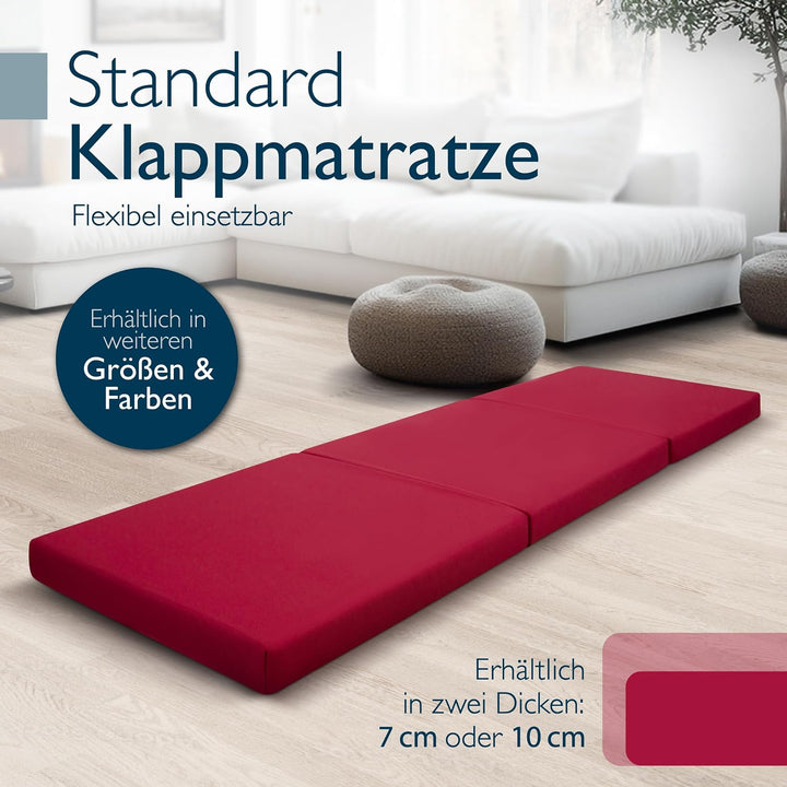 Beautissu Klappmatratze Gästebett klappbar Faltmatratze mit Tragegriff | 60x190cm Dunkelrot faltbare