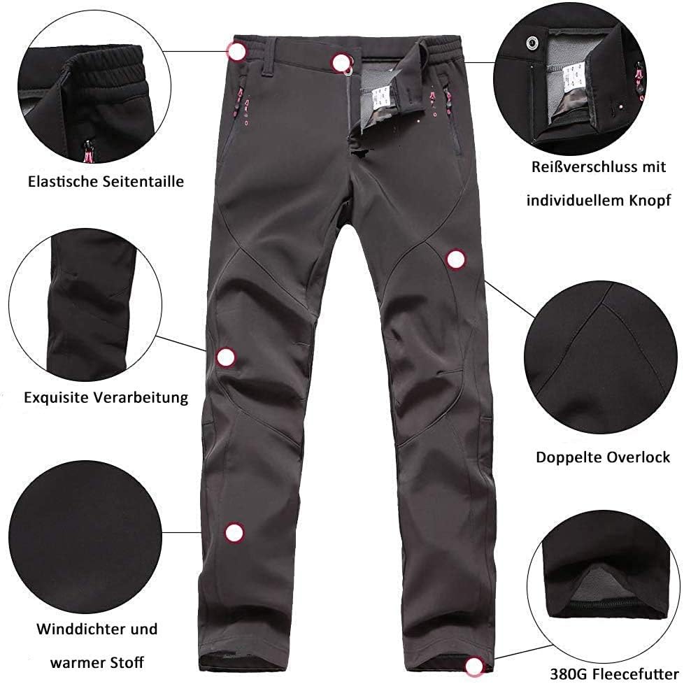 FLYGAGA Damen Outdoorhose Softshellhose Wanderhose Gefüttert Fleece Warm Wasserdicht Winddicht Therm