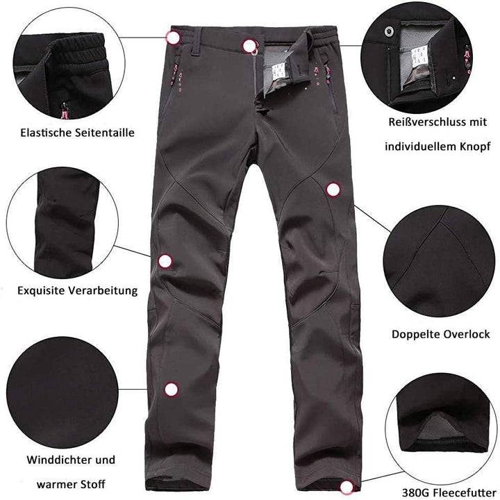 FLYGAGA Damen Outdoorhose Softshellhose Wanderhose Gefüttert Fleece Warm Wasserdicht Winddicht Therm