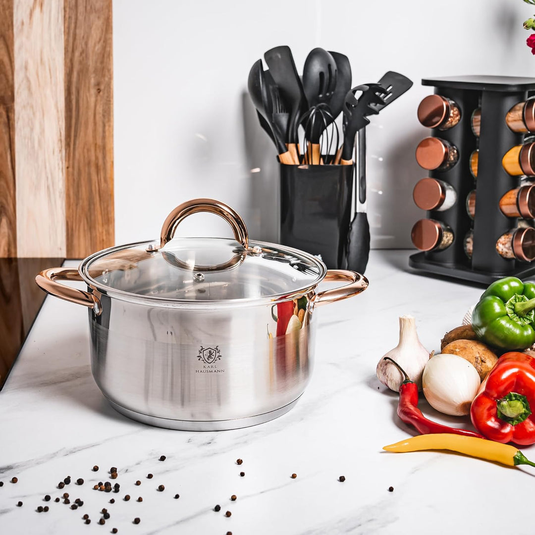 Kochtopf Induktion - 2L - Ø 18 cm - Edelstahl Topf mit Deckel für alle Herdarten Geeignet - Induktio