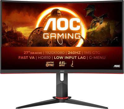 AOC Gaming C27G2Z3-27 FHD Curved Monitor, 240Hz - 280Hz Overclocked Fast VA 1ms GtG HDR10 Height Adj