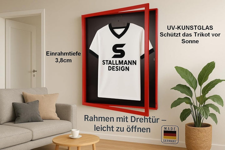 Trikotrahmen mit Drehtür – 'Rot' - Rückwand Schwarz | Grösse: 90x70cm - von vorne bestückbar - stabi
