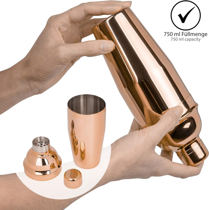 ONVAYA® Cocktail Set in Rosé-Gold | Cocktail Geschenkset mit Bambus-Halter | Cocktail Shaker Set | p