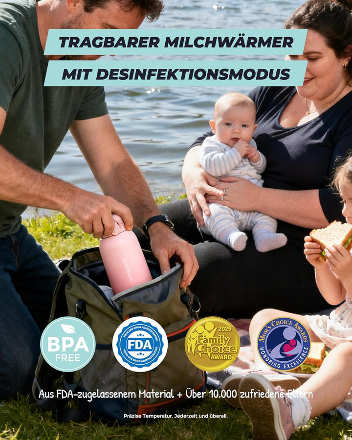 Tragbarer Flaschenwärmer Baby unterwegs mit Selbstreinigungsfunktion, 100W Schnellaufwärmung für Mut