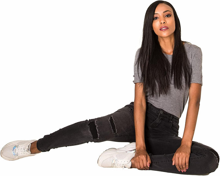 Nina Carter P100 Damen Skinny Fit Low Waist Jeanshosen mit Destroyed-Effekten Used-Look Jeans Waschu