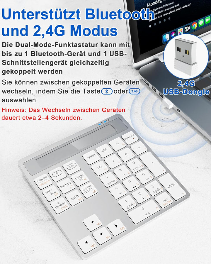 Numpad Bluetooth - Dual Mode Ziffernblock Kabellos Bluetooth & 2,4G mit Taschenrechner, 34 Tasten Ka