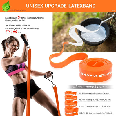 DASKING Fitnessbänder Krafttraining mit Stange, Resistance Bands Set - 4 Widerstandsbänder, Detachab