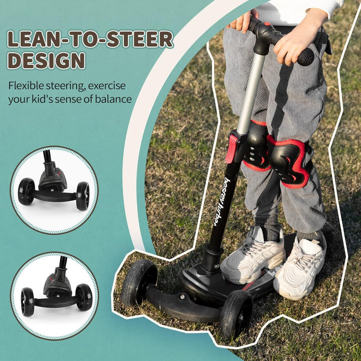 besrey Kinder-Scooter – Big Wheels Faltbarer Tretroller mit blinkenden LED-Lichtern für Jungen und M