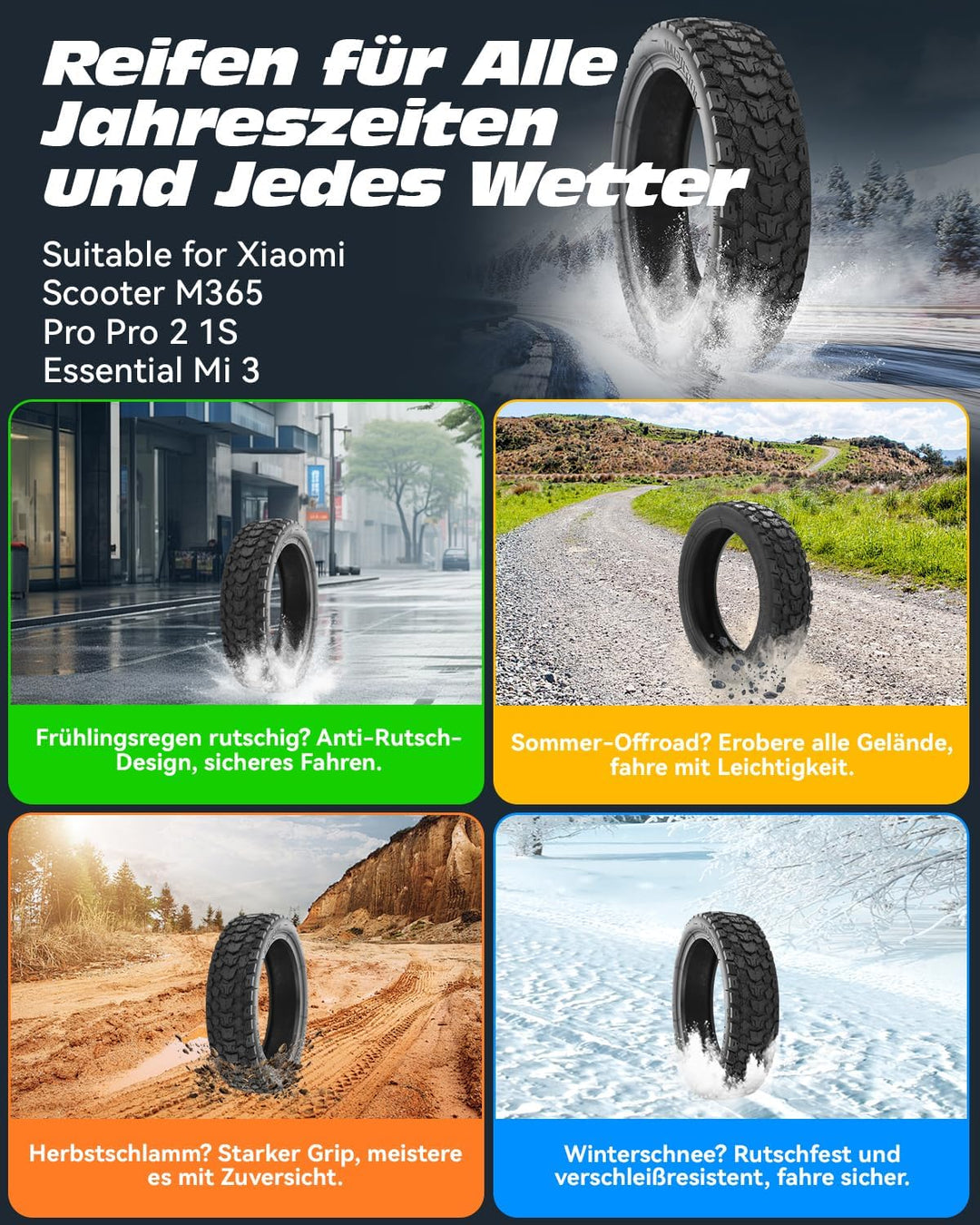Satgoo 8,5 Zoll E Scooter Reifen 8 1/2 x 2 für Xiaomi Scooter, Super Grip Offroad Reifen und Verdick
