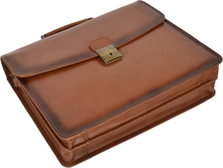 A1 FASHION GOODS Herren Aktentasche Italienisches Leder Soft-Slim-Tasche Antike Vintage Hellbraun Ge