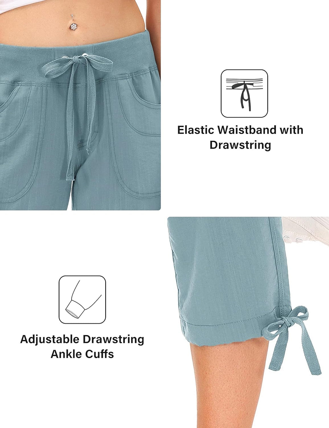 JINSHI Hosen Damen Sommer Cargohose 3/4 Lange Hosen Capri Freizeithose Outdoorhose Wanderhose mit Me