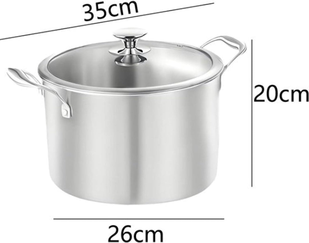 Edelstahl Suppentopf 26 cm - 4.5 Liter - Mit Glasdeckel - Induktionsgeeignet - PFAS-frei - Spülmasch