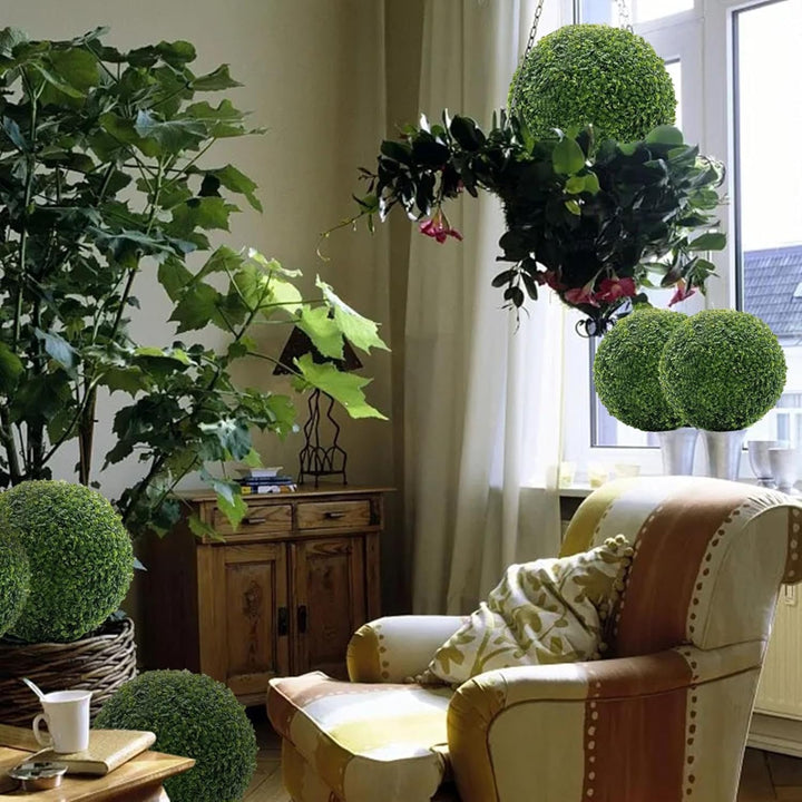 Generisch 2er Set Künstliche Buchsbaum-Kugeln Ø25cm - Formschnitt Deko für Garten & Balkon - UV-best