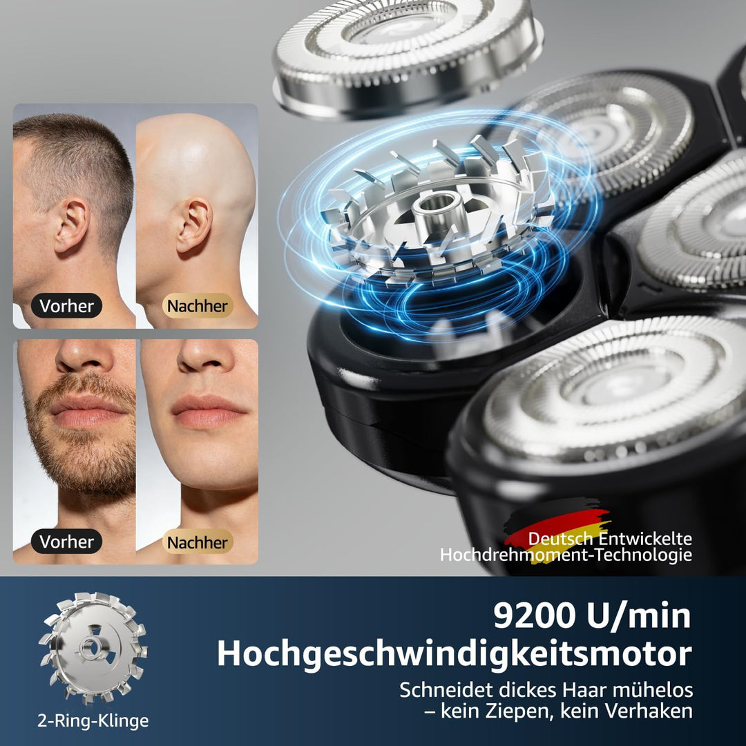 Glatzen- Rasierer Herren elektrisch, 7D Kopfrasierer Glatze mit 5-in-1-Pflegeset, LED-Anzeige, Wiede