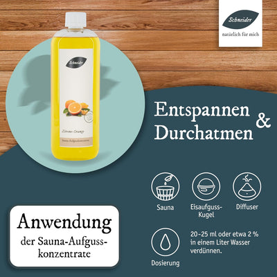 Saunabedarf Schneider - Aufgusskonzentrat, Saunaaufguss Zitrone Orange 250ml, Zitrone Orange, 250ml