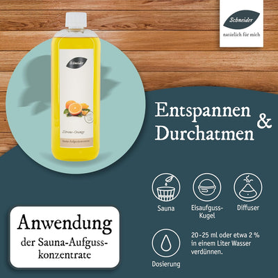 Saunabedarf Schneider - Aufgusskonzentrat, Saunaaufguss Zitrone Orange 1000ml