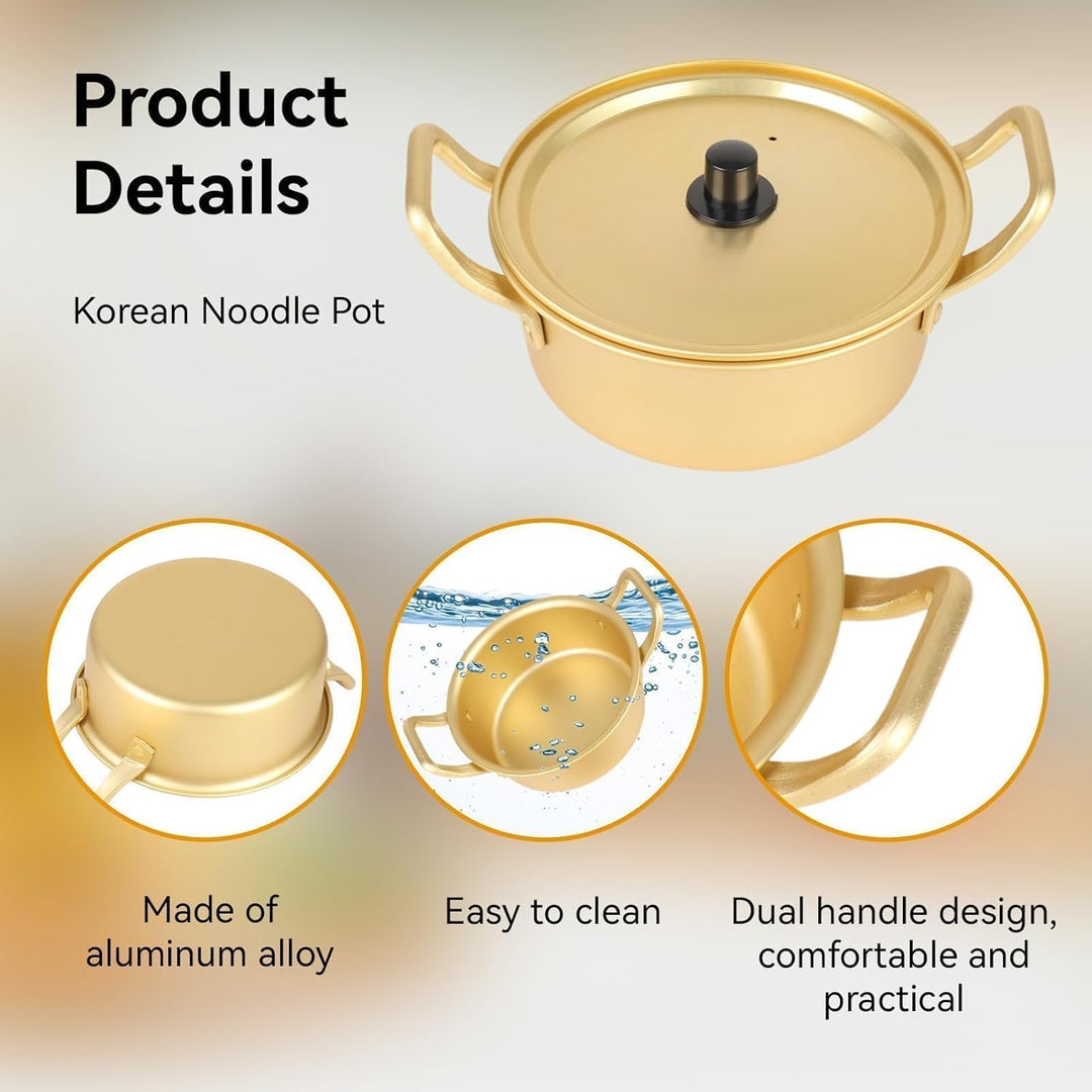 Korea Nudeltopf, Gold Ramen Nudeltopf Koreanischer Ramyun Hot Pot Aluminiumlegierung Traditioneller