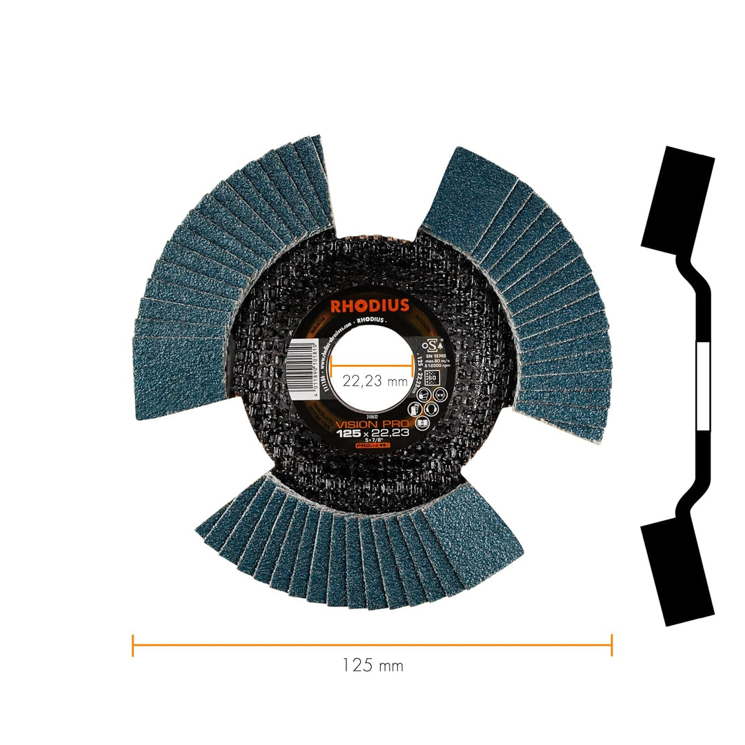 Fächerschleifscheibe VISION PRO | Ø 125 x 22,23mm Korn 60 schräg Ø125 K60 5 Stück, Ø125 K60 5 Stück