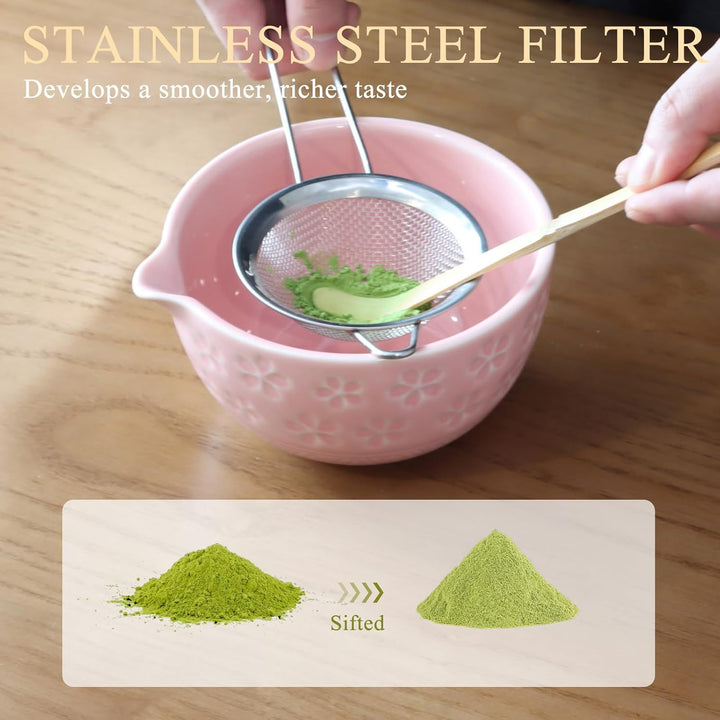 Matcha Set Handgedrehtes Macha Tea Set mit Bambus Matcha Besen, Keramik Matcha Schale, Löffel und Ha
