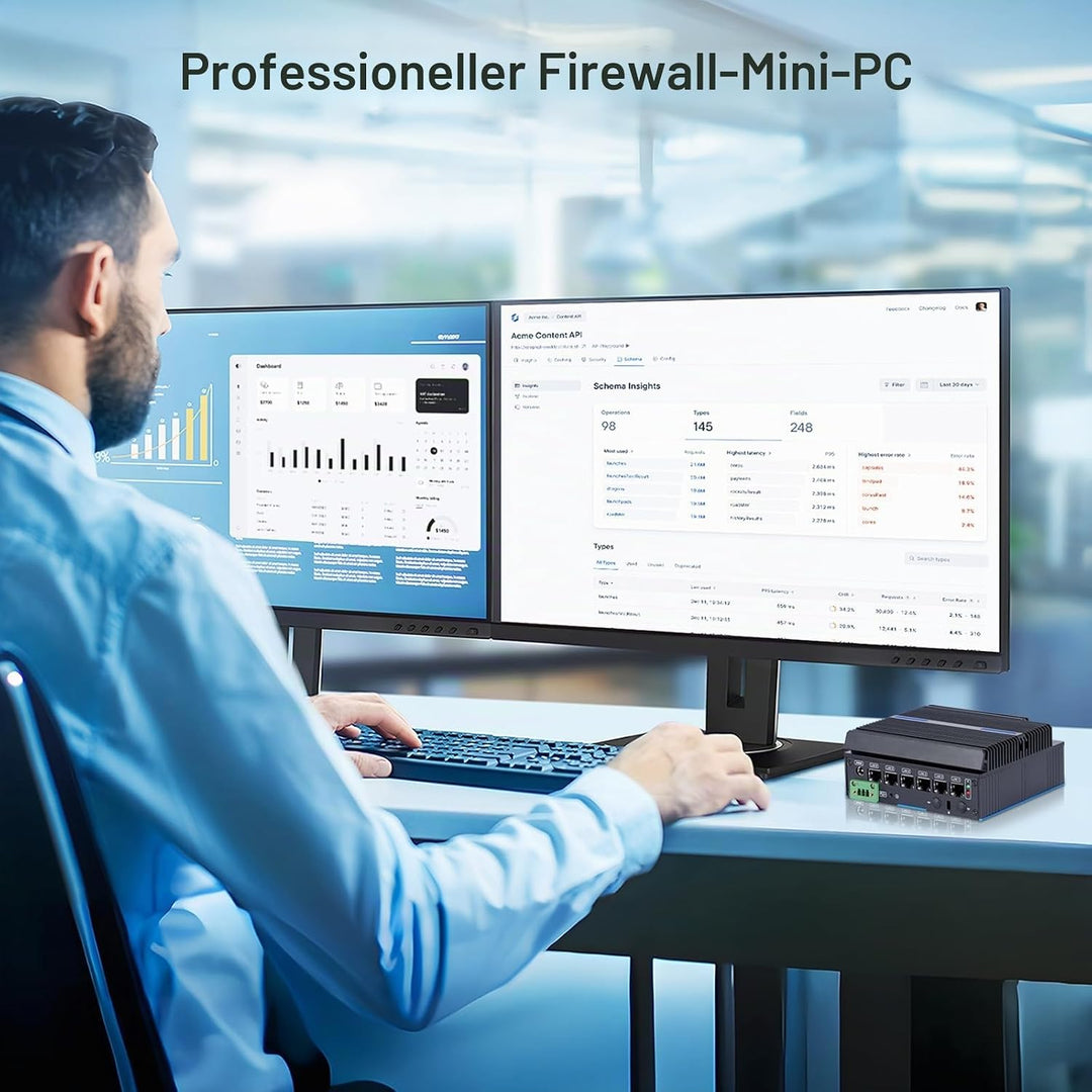 Lüfterloser Firewall-Mini-PC 6 x Intel LAN Ethernet (bis zu 2,5 GbE) Intel CORE 6006U, 8 GB DDR4 128
