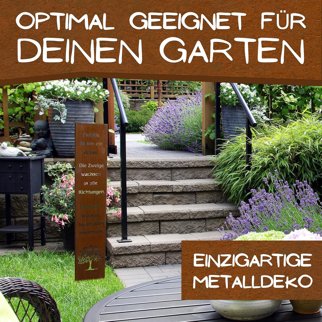 Rostikal Familen Spruch Gartenstecker 1 m Edelrost Gartendeko Rost Geschenk 100 Cm Zum Stecken - Ros