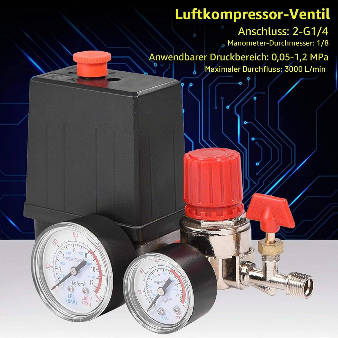 Luftkompressor Druckschalter, 220V Luftkompressor mit Manometern für schnellen Druckreduzierschalter
