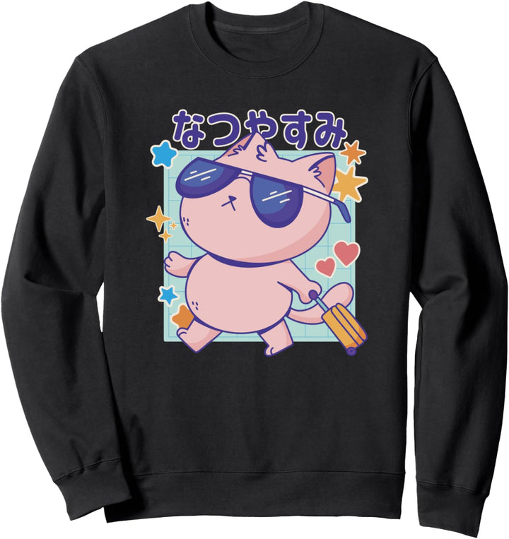 Japanische coole Reise Katze Cartoon Haustier Reise Urlaub Sweatshirt