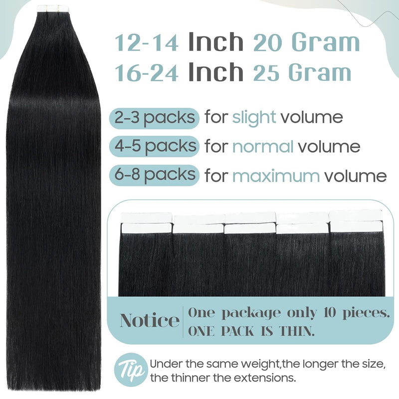 S-noilite Tape Extensions Echthaar 10pcs Extensions Echthaar Tiefschwarz Tape In Extensions Echthaar