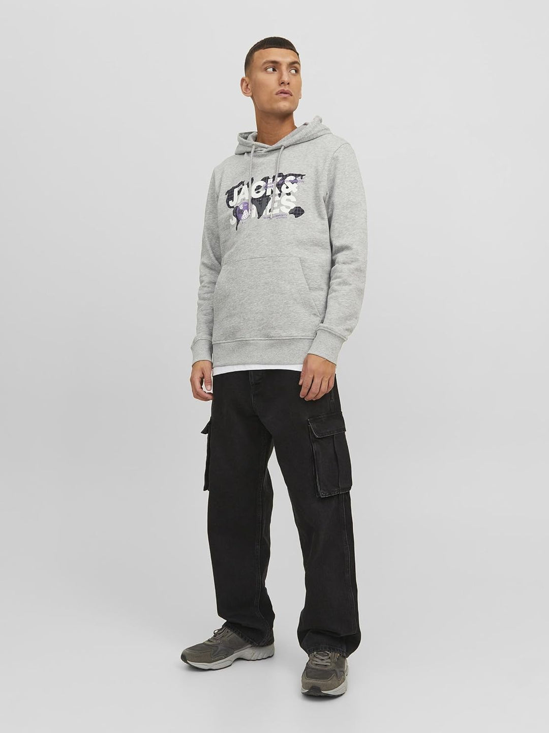 JACK & JONES Herren Jcodust Sweat Hood Sn Kapuzenpullover M Light Grey Melange/Detail:new Lgm, M Lig