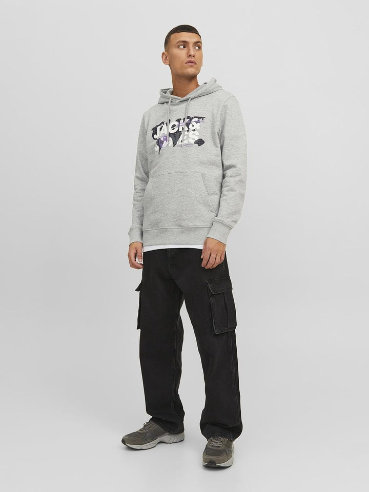 JACK & JONES Herren Jcodust Sweat Hood Sn Kapuzenpullover M Light Grey Melange/Detail:new Lgm, M Lig