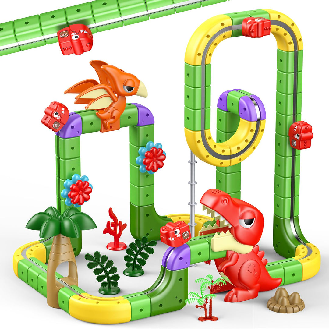 EUCOCO 115 Pcs Clickrail Electric Train Set, Dinosaurier Spielzeug ab 3 4 5 6 7 8 Jahre Junge Cubix