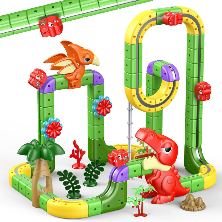 EUCOCO 115 Pcs Clickrail Electric Train Set, Dinosaurier Spielzeug ab 3 4 5 6 7 8 Jahre Junge Cubix