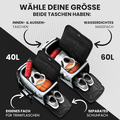 Sporttasche Trainingstasche + Rucksack, Schuhfach, Nassfach | Reisetasche Schwimmtasche Fitnesstasch