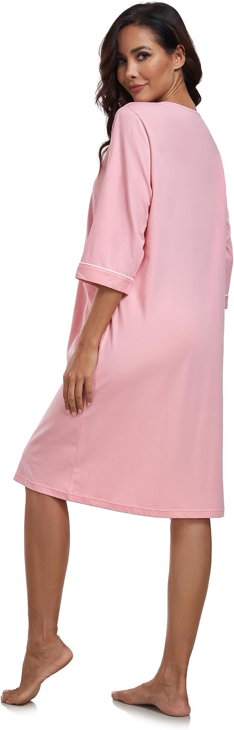 COLORFULLEAF 100% Baumwolle Morgenmantel Damen Leicht Bademantel Damen 3/4 Ärmel mit Reissverschluss