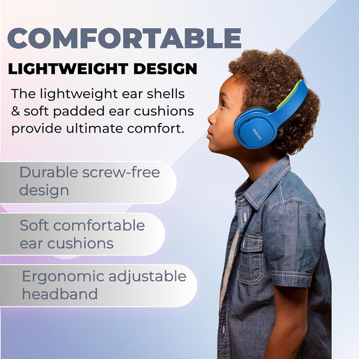 Philips SHK2000BL/00 Over Ear Kinder Kopfhörer, Farbige LED-Leuchten, 85dB Lautstärkebegrenzung, Ger