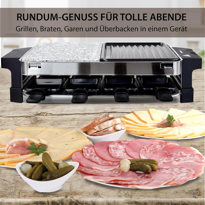 Syntrox Germany Raclette-Grill Bernus, Multifunktionsgrill mit heissen Stein, Edelstahl Raclette, An