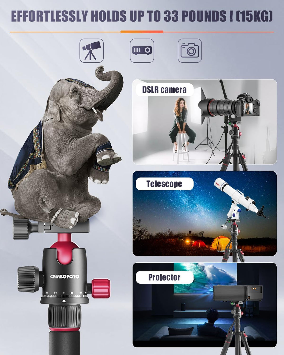 CAMBOFOTO 74'/188 cm Profi-Kamerastativ, tragbares Stativ 188 cm/Einbeinstativ 191 cm, 3/8\